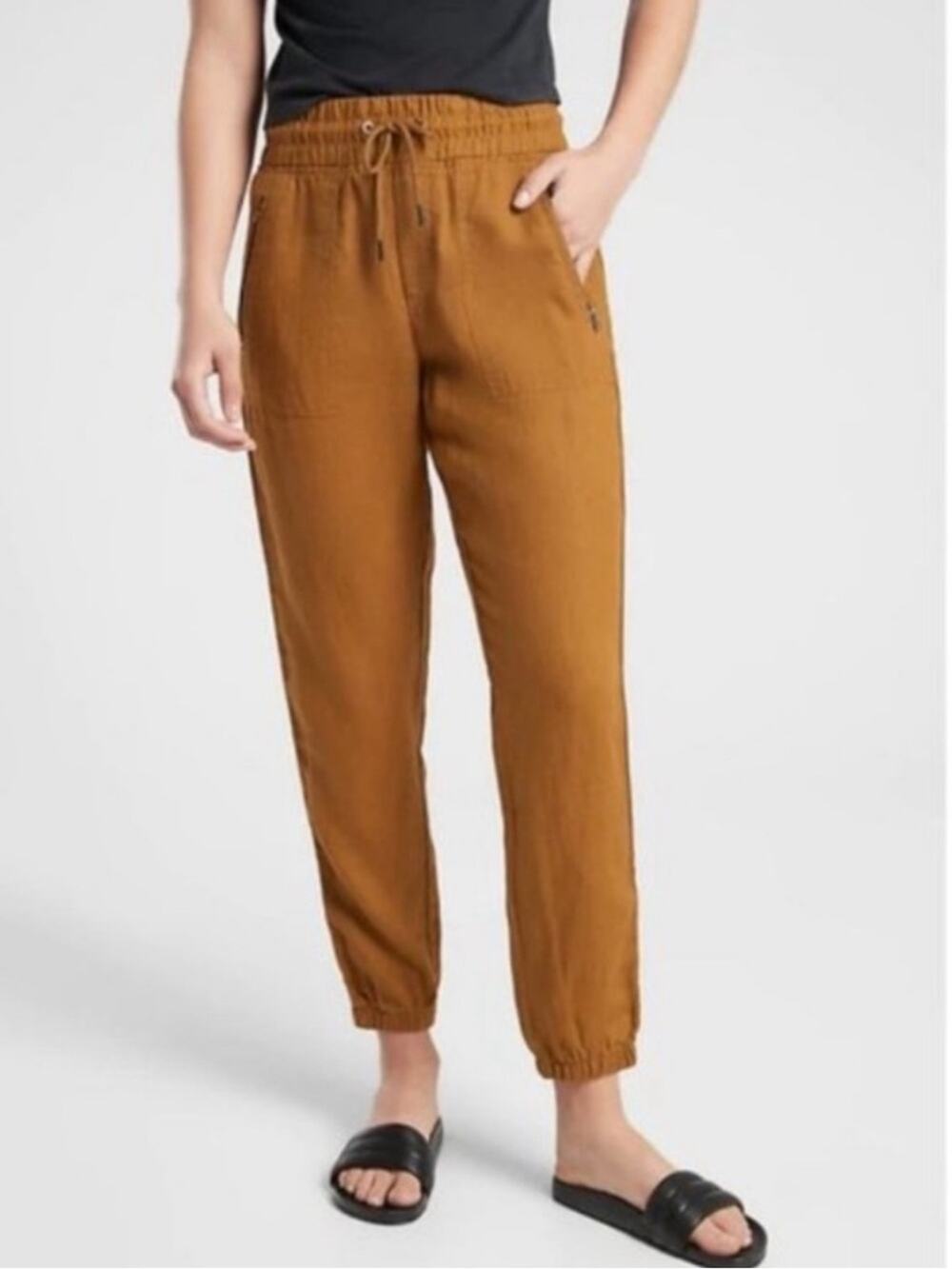 Athleta Cabo 100% Linen Jogger Brown Size Small